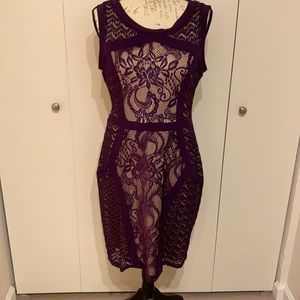 Purple nude panel form fitting dress